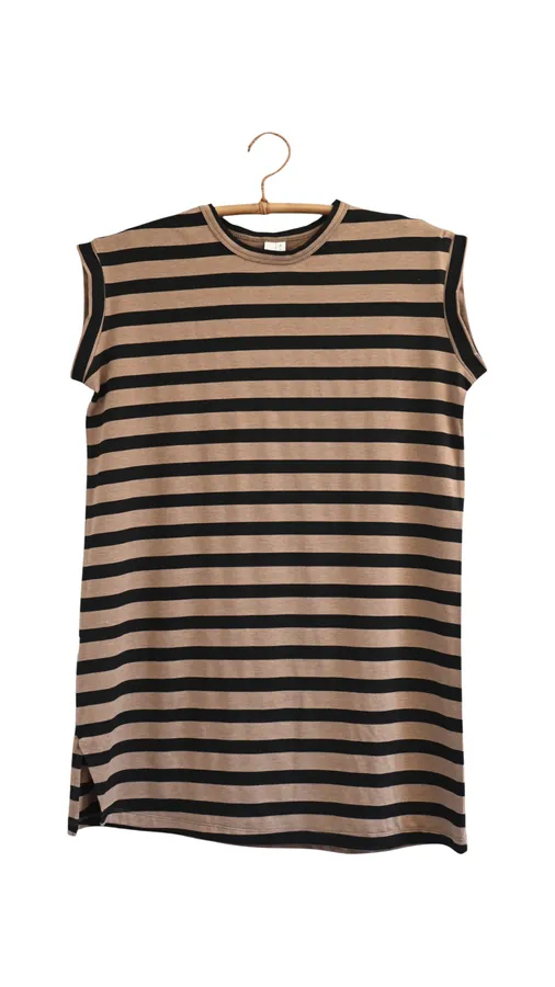 שמלת טוניקה מיני פסים שחור / מוקה - שחף