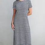 שמלת טי פסים שחור/כאמל - אלונה