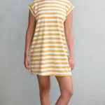 שמלת טוניקה מיני פסים שמנת / חרדל - שחף