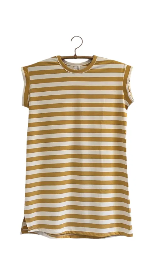 שמלת טוניקה מיני פסים שמנת / חרדל - שחף