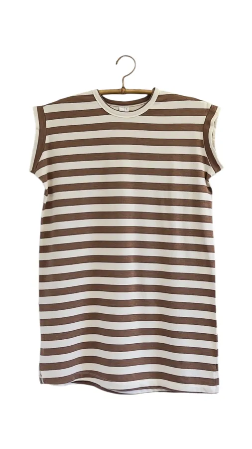 שמלת טוניקה מיני פסים שמנת / קפה - שחף