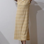 שמלת שחף ארוכה פסים - שמנת/חרדל