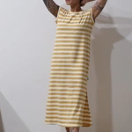שמלת שחף ארוכה פסים - שמנת/חרדל