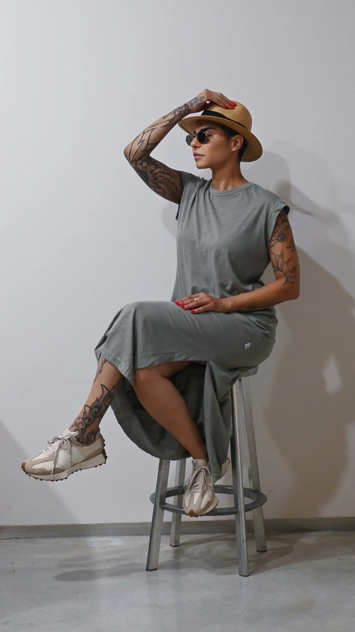 שמלת שחף ארוכה - זית