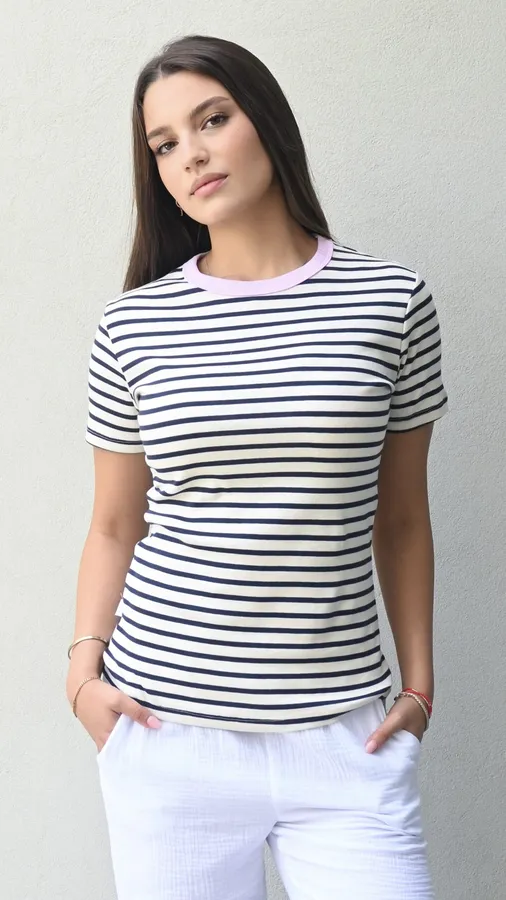חולצת פסים - נייבי/ורוד - לין