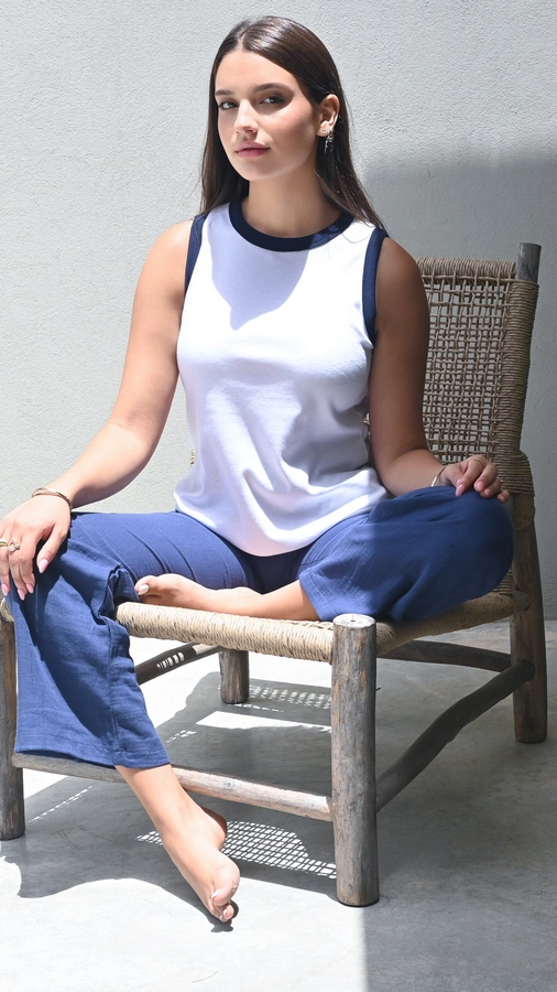 גופיית טריקו - לבן/נייבי - עידית