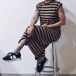 שמלת שחף ארוכה - פסים שחור/מוקה