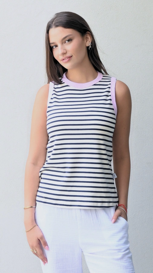 גופיית פסים נייבי/ורוד - עידית