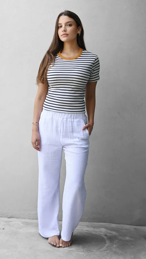 חולצת פסים - נייבי/חרדל - לין