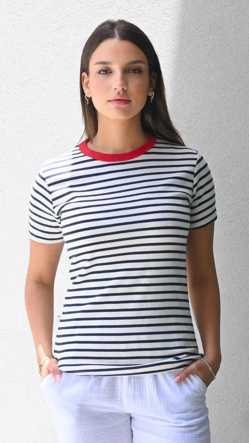 חולצת פסים - נייבי/אדום - לין
