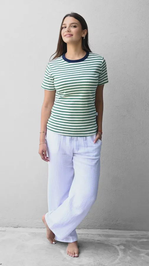 חולצת פסים - ירוק/נייבי - לין