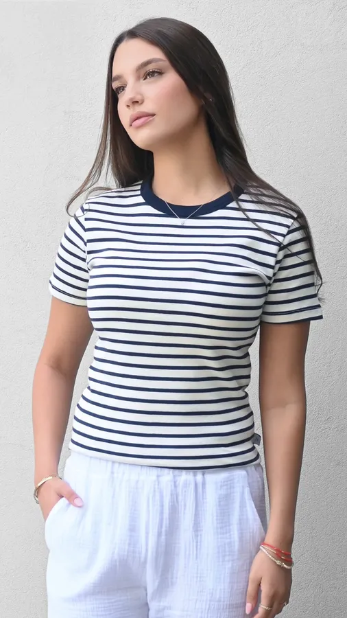 חולצת פסים - נייבי/נייבי - לין