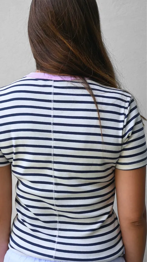 חולצת פסים - נייבי/ורוד - לין