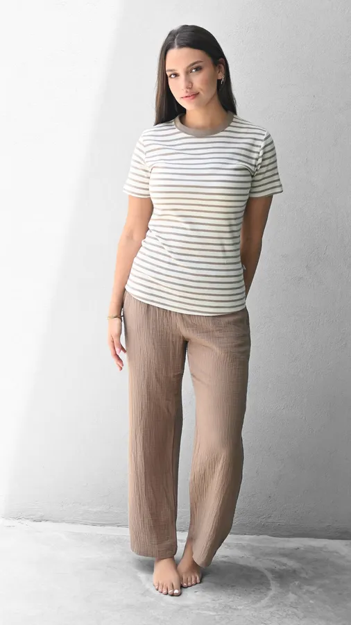 חולצת פסים - חול/חול - לין