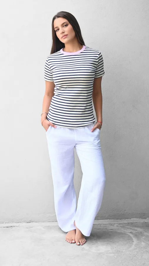 חולצת פסים - נייבי/ורוד - לין