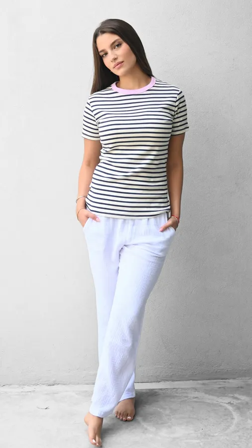 חולצת פסים - נייבי/ורוד - לין