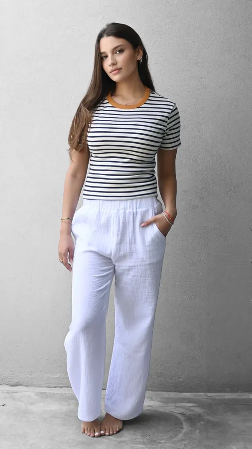 חולצת פסים - נייבי/חרדל - לין