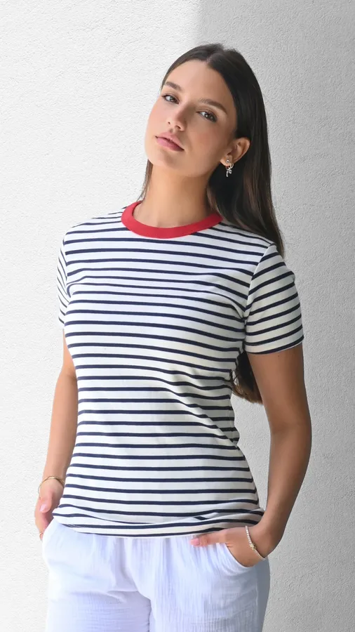 חולצת פסים - נייבי/אדום - לין