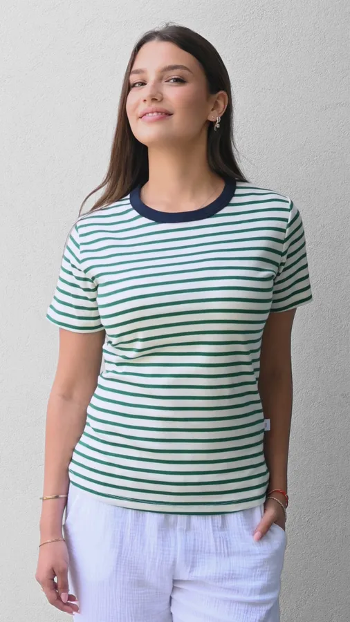 חולצת פסים - ירוק/נייבי - לין
