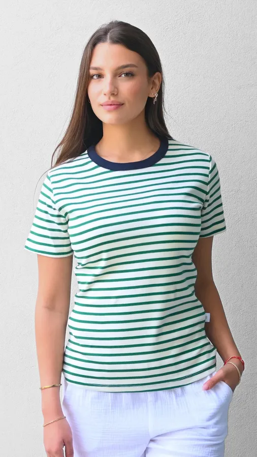 חולצת פסים - ירוק/נייבי - לין