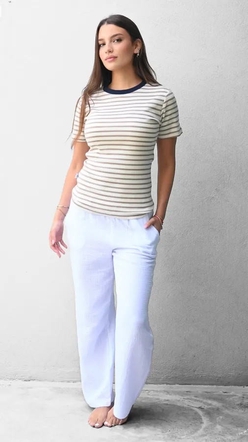 חולצת פסים - חול/נייבי - לין
