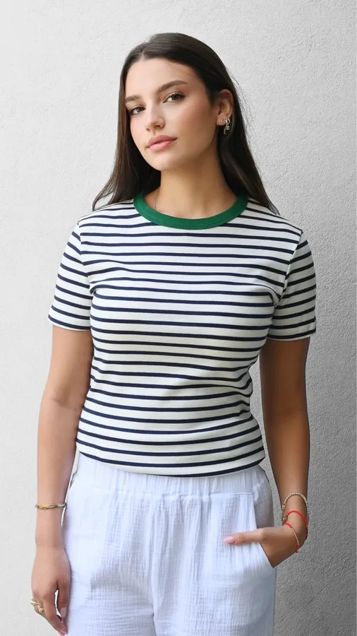 חולצת פסים - נייבי/ירוק - לין