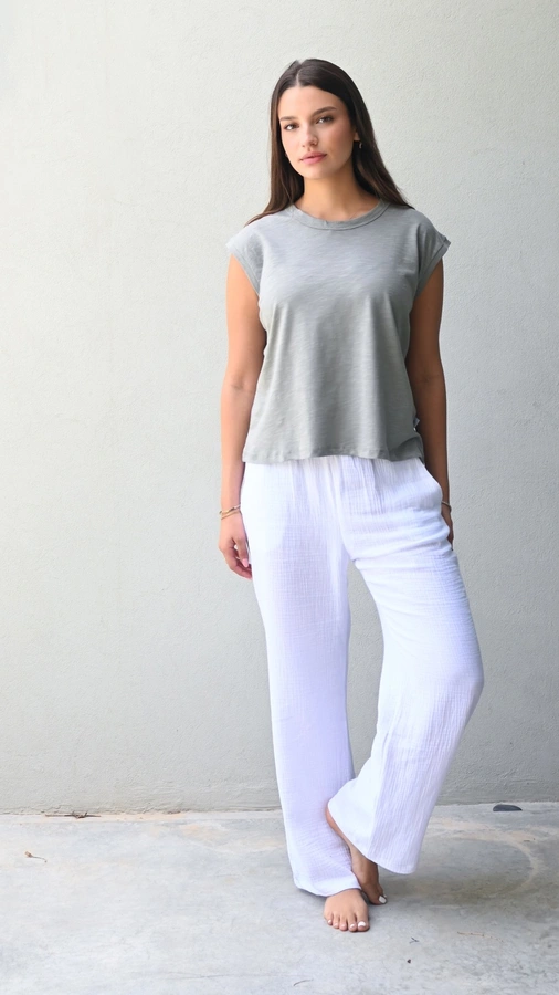 חולצה ללא שרוול - שחף - זית