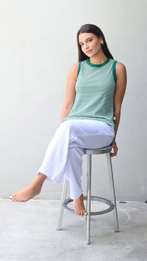 גופיית פסים דקים - ירוק/ירוק - עידית