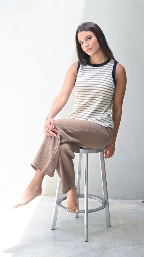 גופיית פסים חול/נייבי - עידית