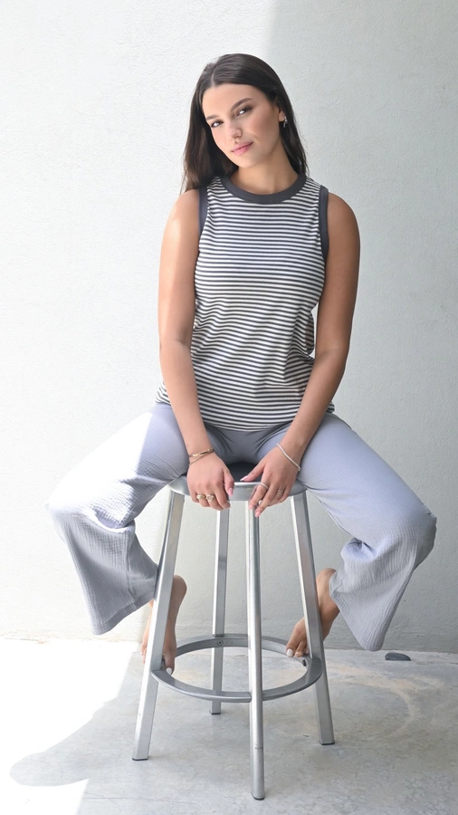 גופיית פסים דקים - גרפיט/גרפיט - עידית