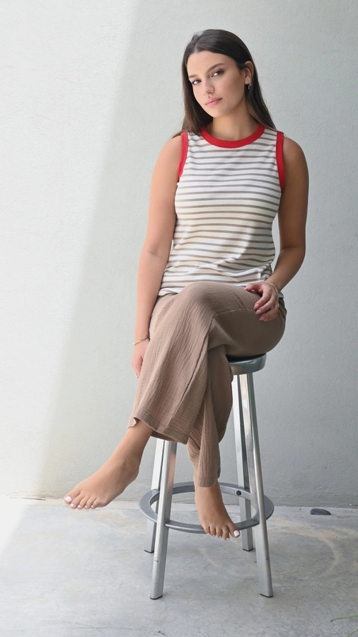 גופיית פסים חול/אדום - עידית