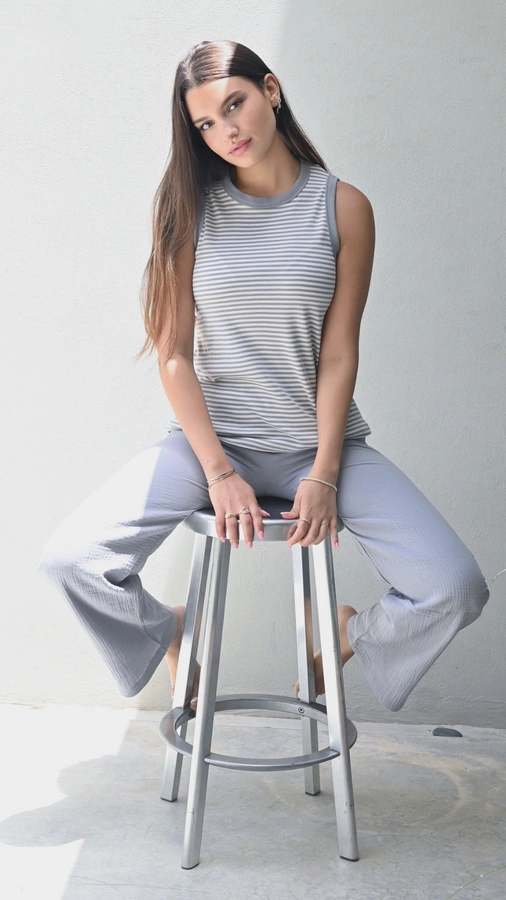 גופיית פסים דקים - אייס/אפור - עידית