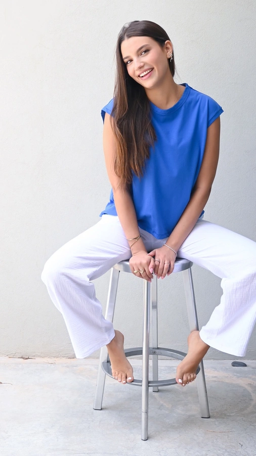 חולצה ללא שרוול - שחף - כותנה אורגנית - רויאל