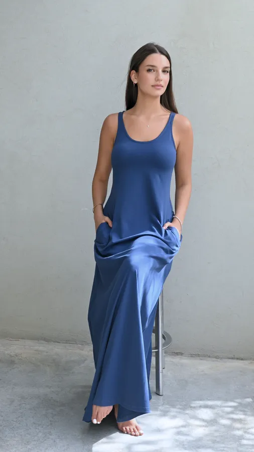 שמלת גופייה מקסי - כחול ים - דני