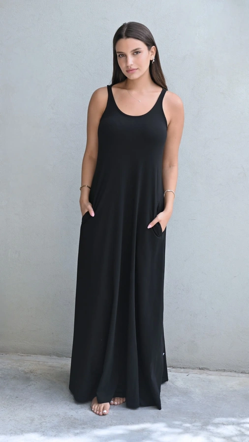 שמלת גופייה מקסי - שחור - דני
