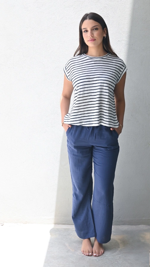 חולצה ללא שרוול - שחף - שקפקף פסים נייבי