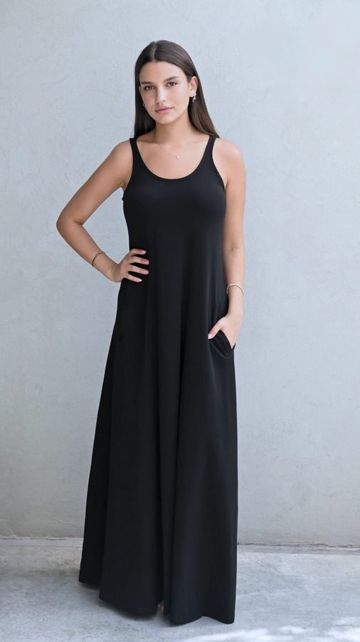 שמלת גופייה מקסי - שחור - דני