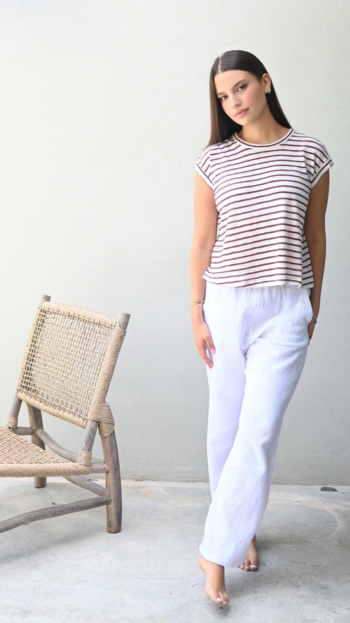 חולצה ללא שרוול - שחף - שקפקף פסים חמרה