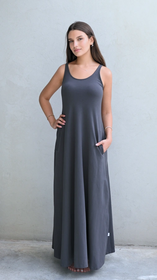 שמלת גופייה מקסי - גרפיט - דני