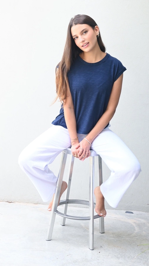 חולצה ללא שרוול - שחף - נייבי