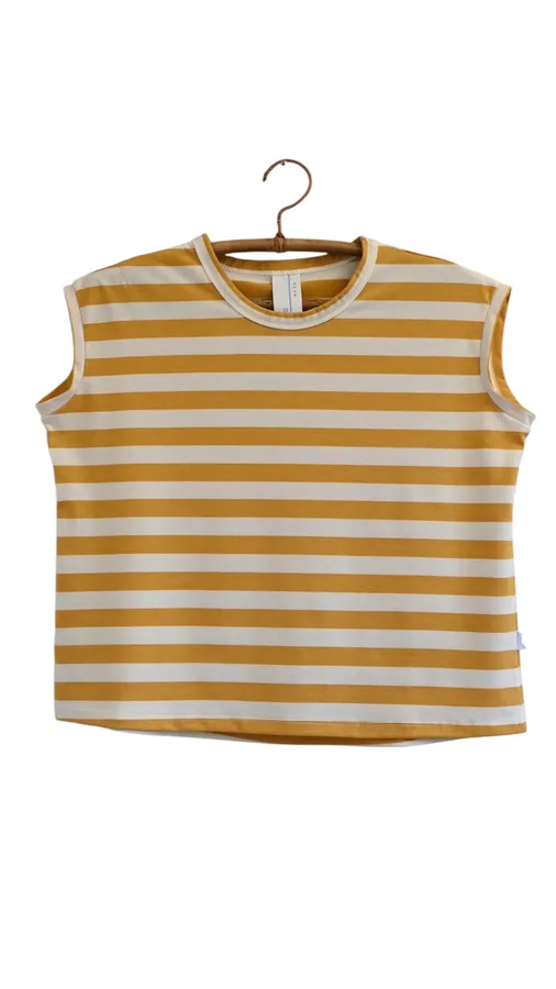 חולצה ללא שרוול - שחף - פסים חרדל