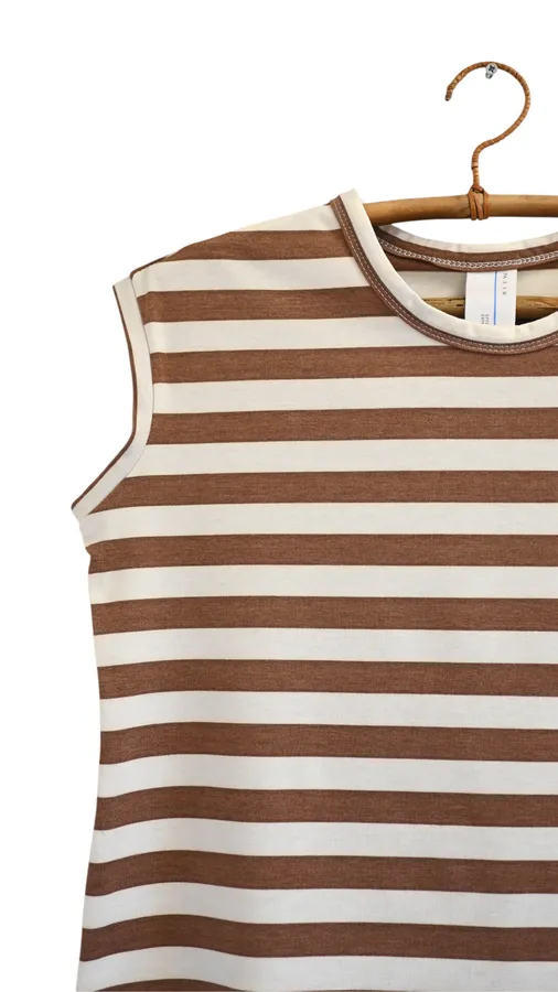 חולצה ללא שרוול - שחף - פסים שמנת/קפה