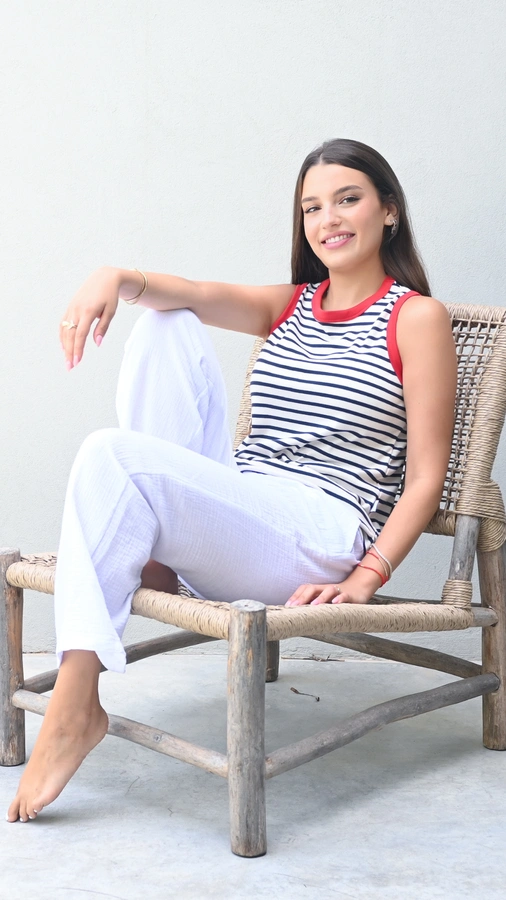 גופיית פסים נייבי/אדום - עידית