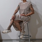 שמלת שחף ארוכה - פסים שמנת/קפה