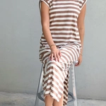 שמלת שחף ארוכה - פסים שמנת/קפה