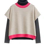 חולצת ג׳יין ללא שרוול - פסים חול/ורוד ניאון