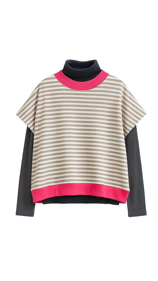 חולצת ג׳יין ללא שרוול - פסים חול/ורוד ניאון