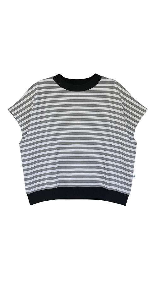 חולצת ג׳יין ללא שרוול - פסים אפור מלאנז׳/נייבי