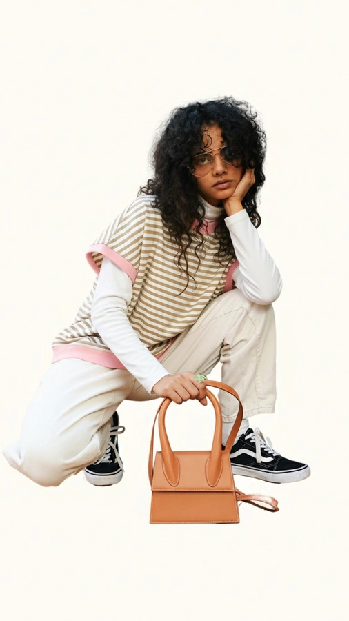 חולצת ג׳יין ללא שרוול - פסים חול/ורוד בייבי