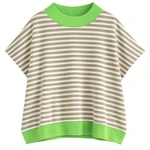 חולצת ג׳יין ללא שרוול - פסים חול/ירוק ניאון